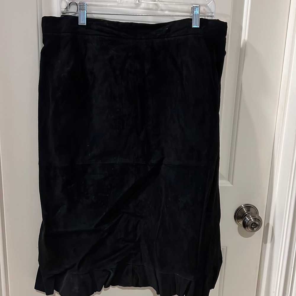 Black, genuine suede ruffled skirt, designed by Terry Lewis